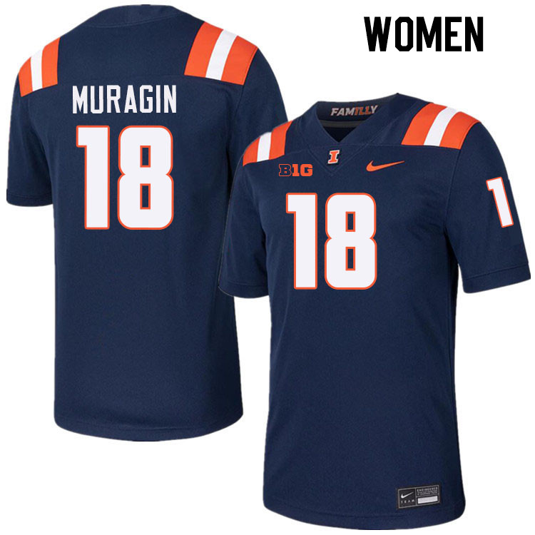 Women #18 Mason Muragin Illinois Fighting Illini College Football Jerseys Stitched-Navy